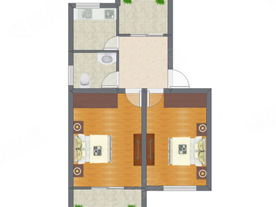 2室1厅 64.78平米户型图
