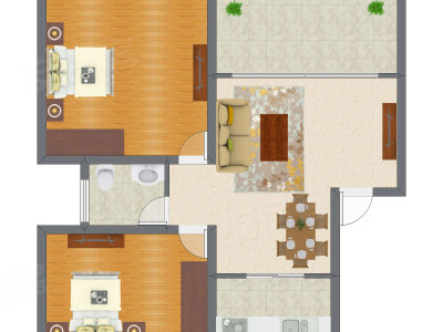 2室2厅 80.06平米户型图