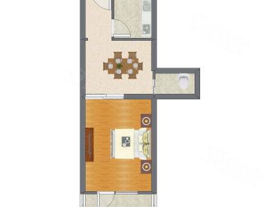 1室1厅 49.13平米户型图