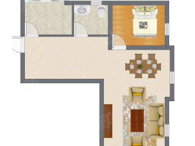 1室2厅 84.50平米户型图