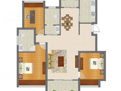 3室2厅 117.00平米户型图