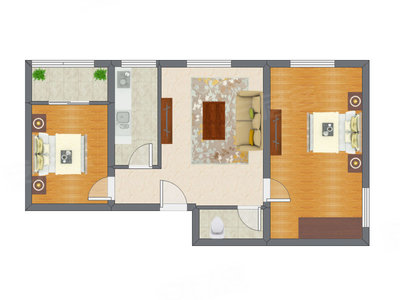 2室1厅 87.41平米户型图
