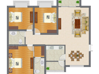 3室2厅 88.00平米