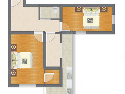 2室1厅 61.71平米户型图