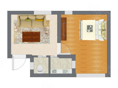 1室1厅 36.23平米户型图