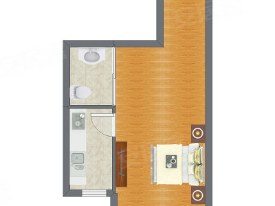 1室0厅 40.55平米户型图