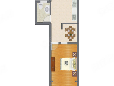 1室1厅 38.48平米户型图