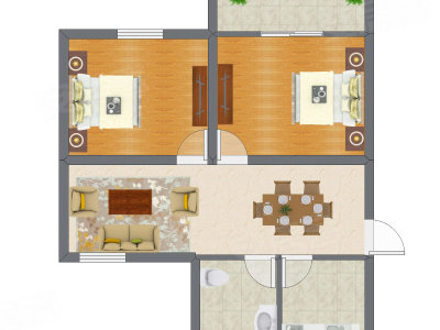 2室2厅 54.83平米户型图