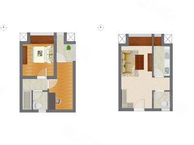 2室2厅 38.80平米户型图