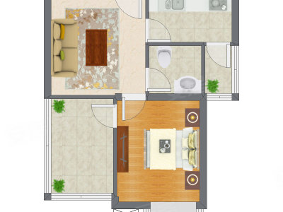 1室1厅 43.65平米户型图