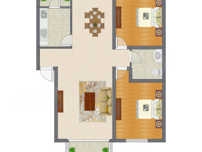 2室2厅 96.44平米户型图