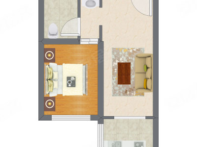 1室1厅 40.78平米