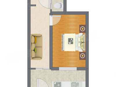 1室1厅 33.22平米户型图