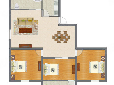 3室2厅 83.34平米户型图