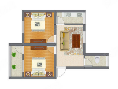 2室1厅 54.88平米户型图