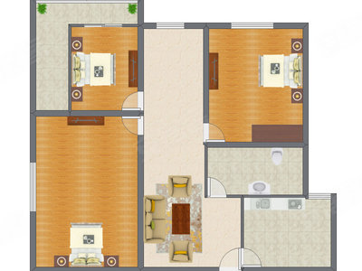 2室1厅 107.00平米