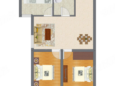2室2厅 58.85平米户型图