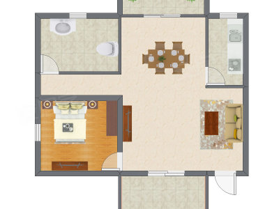 1室2厅 67.51平米户型图