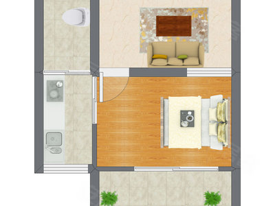 1室1厅 34.20平米户型图