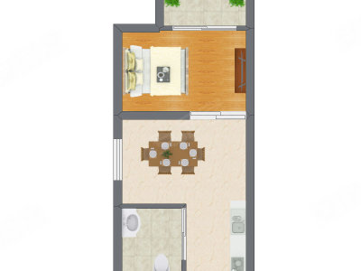 1室1厅 26.37平米户型图