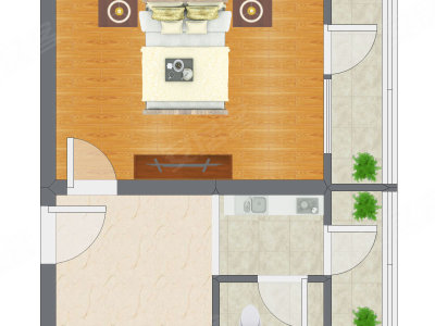 1室1厅 37.62平米户型图