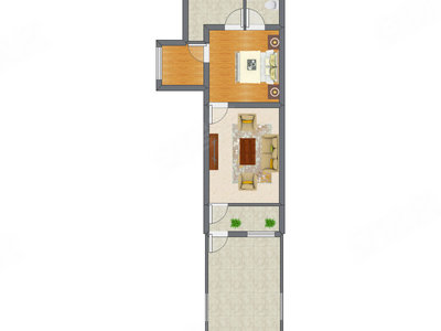 1室1厅 50.70平米户型图