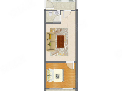 1室1厅 37.98平米户型图