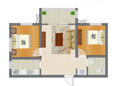 2室1厅 67.39平米户型图