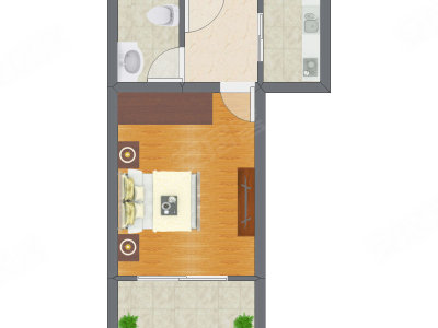 1室1厅 37.00平米户型图