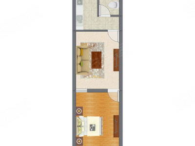 1室1厅 32.67平米户型图