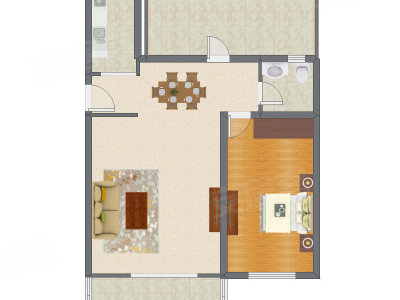 1室2厅 97.69平米户型图
