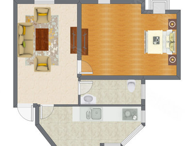 1室1厅 87.53平米户型图