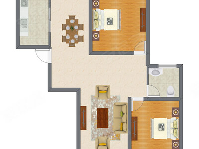 2室2厅 91.36平米户型图