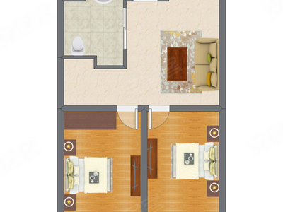 2室1厅 58.00平米