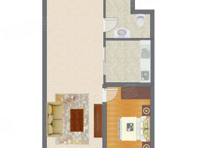 1室1厅 52.03平米户型图