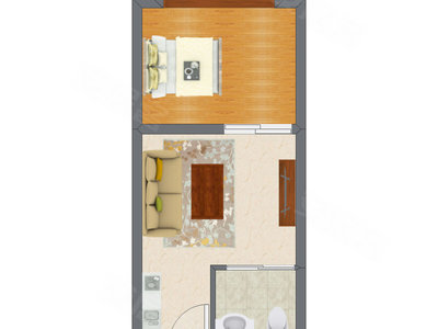 1室1厅 37.53平米户型图