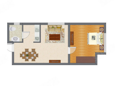 1室2厅 68.97平米户型图