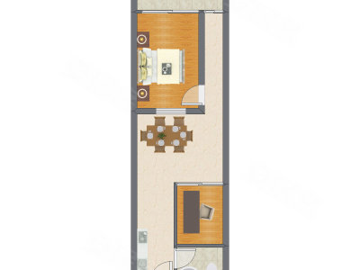 2室1厅 40.10平米户型图