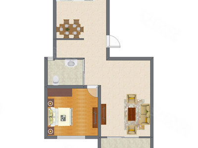 1室1厅 67.29平米户型图