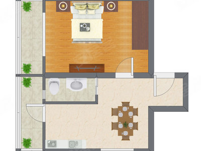 1室1厅 59.83平米户型图