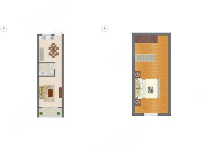 1室2厅 28.69平米户型图