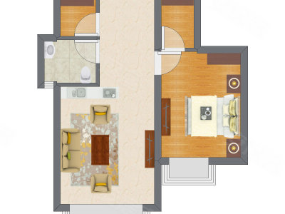 1室1厅 34.82平米户型图
