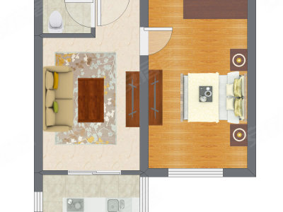 1室1厅 39.26平米户型图