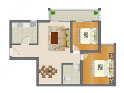 2室2厅 76.19平米户型图