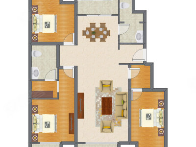 3室1厅 136.00平米户型图