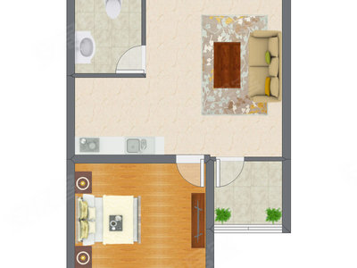 1室1厅 58.53平米户型图