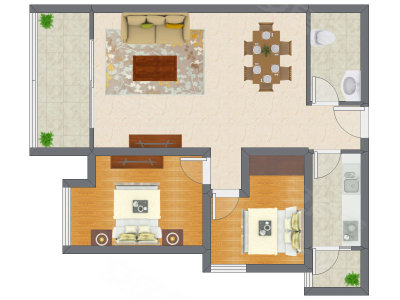 2室2厅 88.70平米户型图