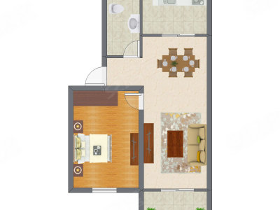1室1厅 56.16平米户型图