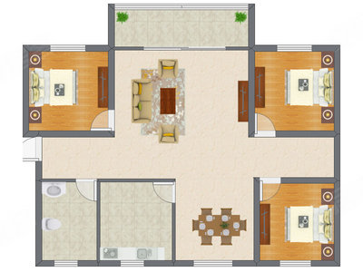 3室1厅 85.00平米