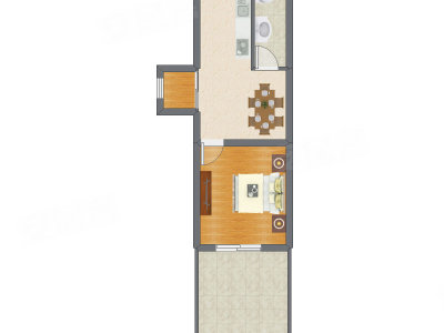 1室1厅 37.56平米户型图
